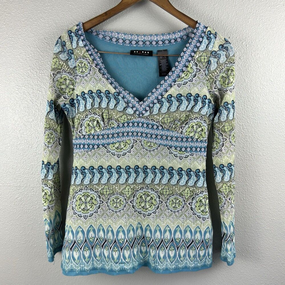 VTG Access Y2K Long Sleeve Babydoll Top Boho Fairycore Grunge Mesh Size S
